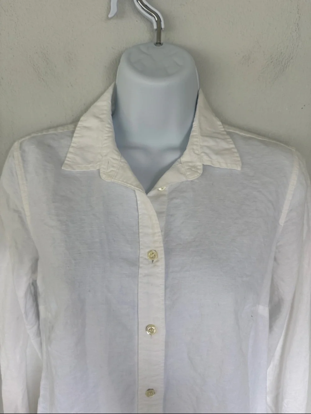 J. Crew Perfect white linen blend collared long sleeve button down shirt size 4P